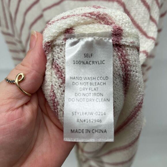 Éclat Womens Striped Pullover Sweater Acrylic Hi Low Hem Pink Cream Medium NEW - Picture 4 of 10